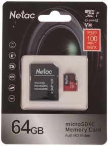 Карта памяти microSDXC 64GB Netac P500 Extreme PRO V30/A1/C10 + адаптер SD (NT02P500PRO-064G-R)