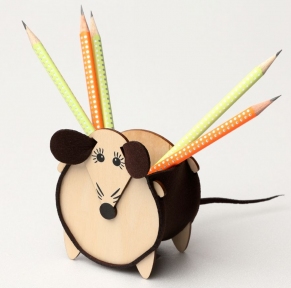 Карандашница "Мышь" деревянная, коричневый цвет