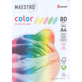 Бумага офисная цветная A4 80г/м "Maestro Color" mix pastel, 250л.
